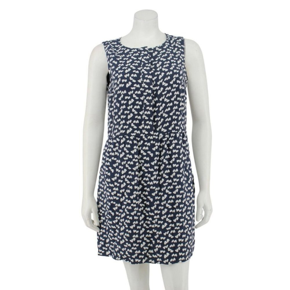 J. Crew Navy Blue Heart Print Chiffon Lined Tank A-Line Dress w/Pockets Size 6